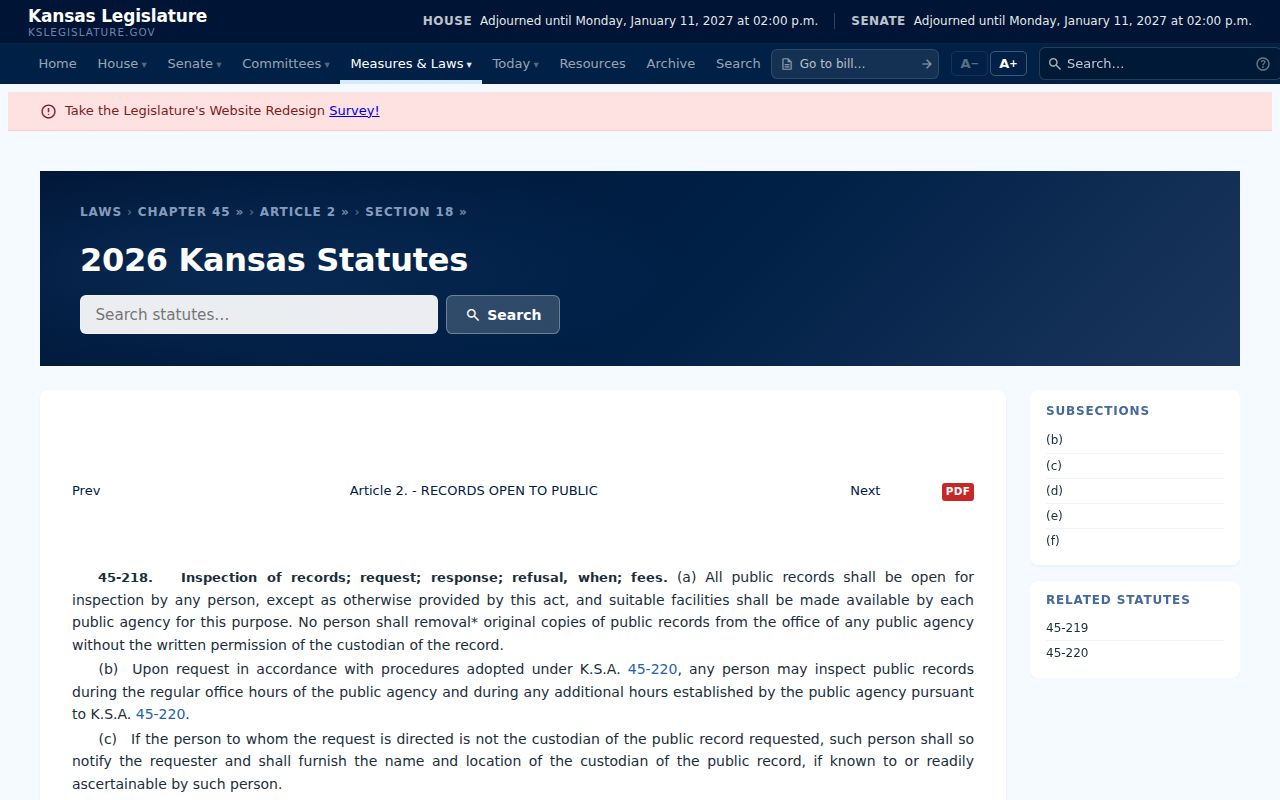 Kansas Open Records Act inspection provision for Graham County civil records