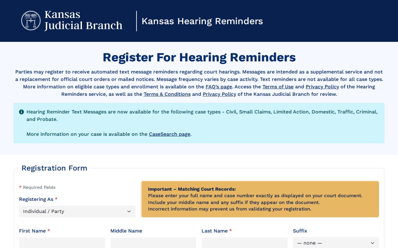 Graham County court calendar hearing reminder service