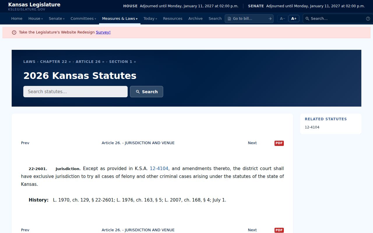 Kansas criminal jurisdiction statute for Graham County criminal dockets