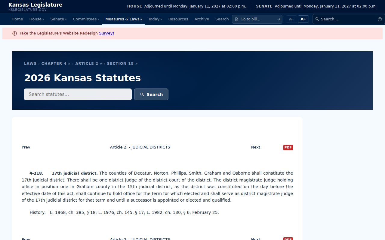 Kansas statute placing Graham County in the 17th Judicial District
